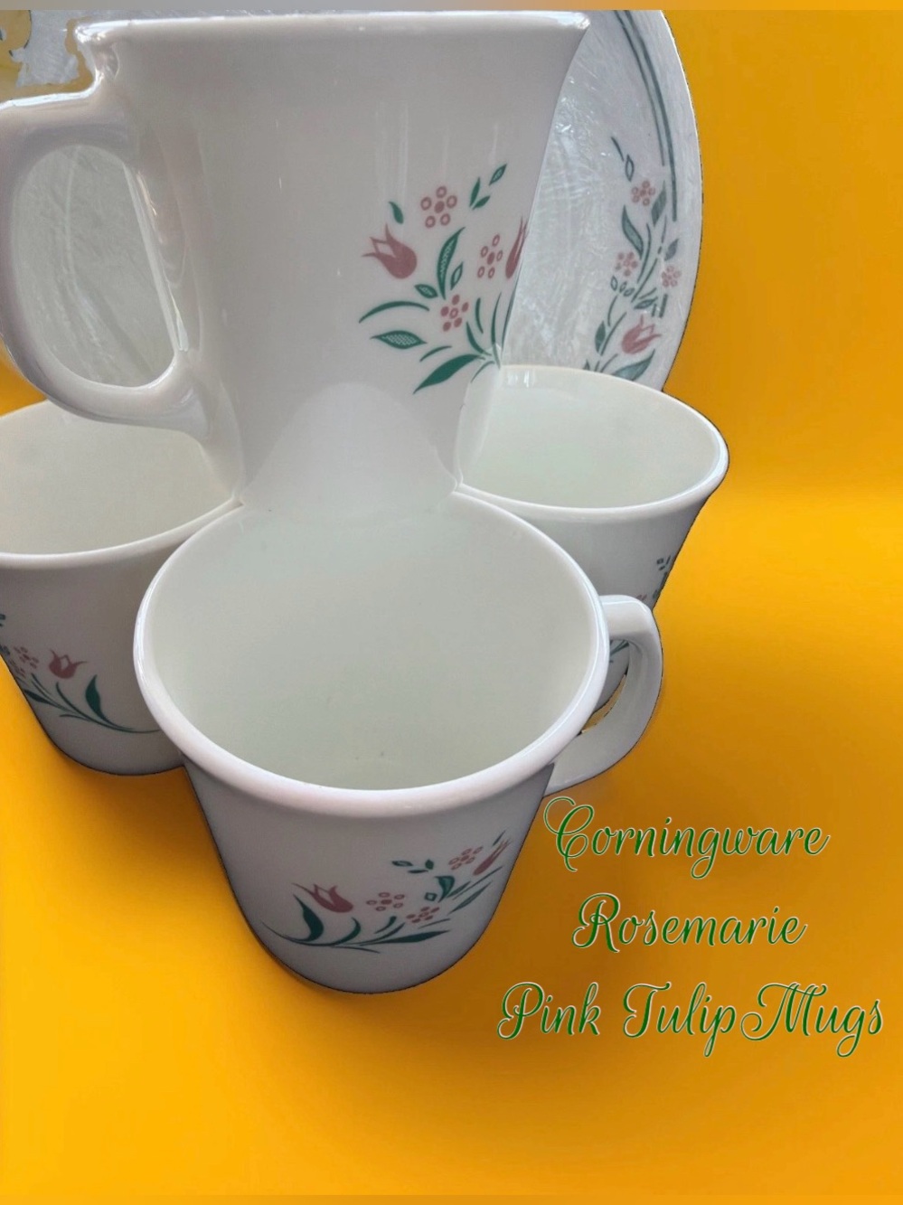 Vintage Corning USA Rosemarie Pink Tulip D Handle Cups Set Of 4